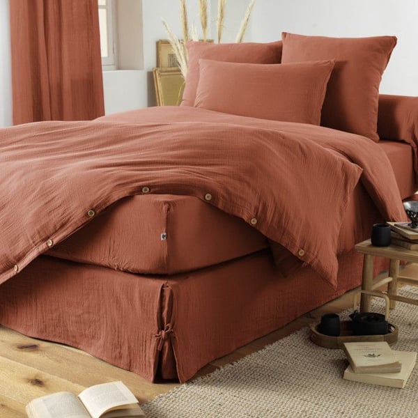 Cache-sommier "Gaïa" alla dimensioner "Gaze de Coton" - Gaïa Terracotta - 180 x 200 cm - Gaia Terracotta -