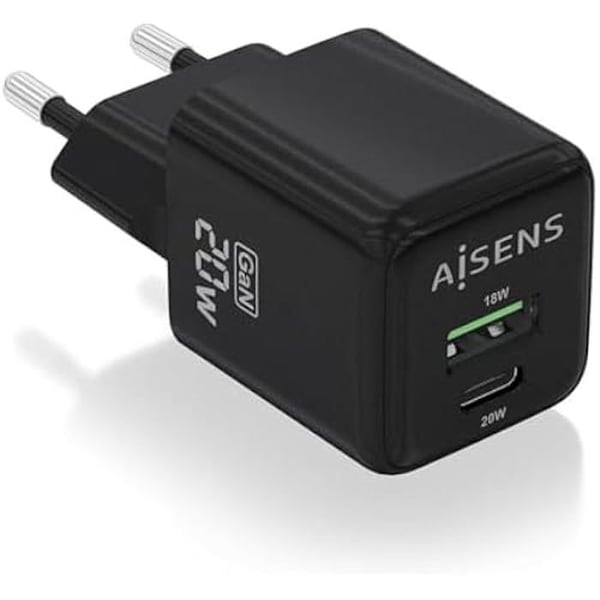 Väggladdare - AISENS - ASCH-20W2P011-BK - 20 W - Svart - CA 100-240/DC 12