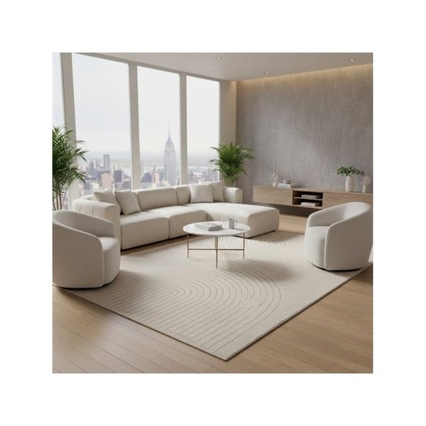 Modern matta med minimalistisk bågmönster, tät sammet 12 mm, designad för samtida salonger (Dimension: 240x340 cm - Färg: Beige)