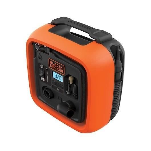 BLACK+DECKER ASI400-XJ trådbunden inflator-kompressor med 1 nål och 2 spetsar - 11 stänger, 160 PSI - 12 V cigarettändare