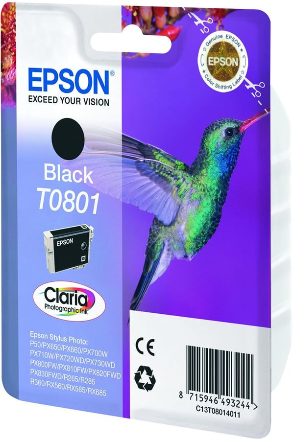 EPSON T0801 svart bläckpatron - Hummingbird (C13T08014011)