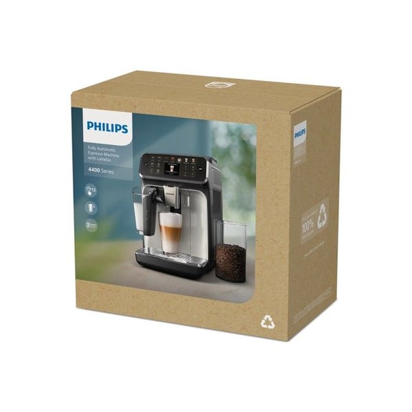 Espressomaskin - PHILIPS - LatteGo 4400 - 12 recept - Keramisk kvarn 12 nivåer - AquaClean 1,8 L