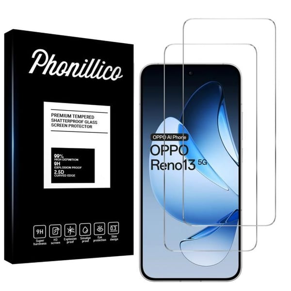 Härdat Glas - Phonillico® - Oppo Reno 13 5G - Pack med 2 - Repellerande mot repor - Transparent