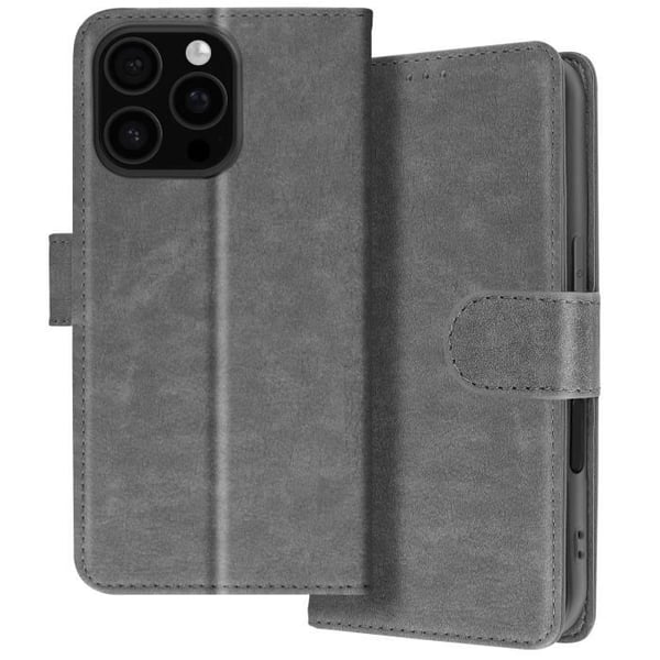 iPhone 16 Pro Max-fodral - AVIZAR - Plånboksficka - Videostöd - Grå - Semihård