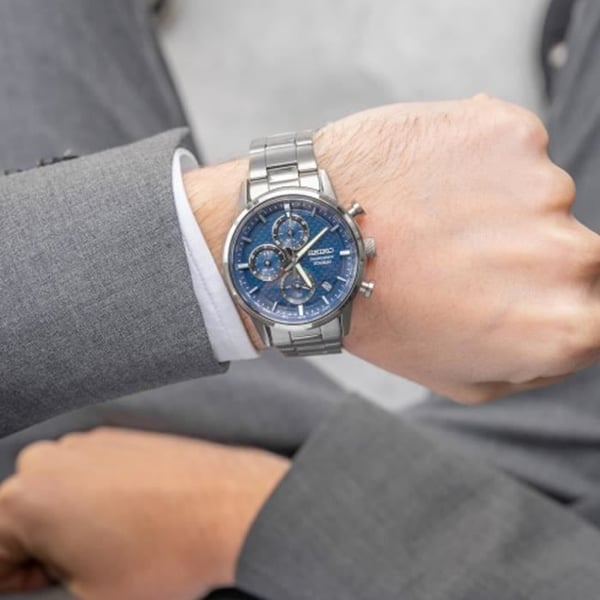 Klocka - SEIKO - Seiko Sport - Stål och titan - Blå urtavla - Kronograf