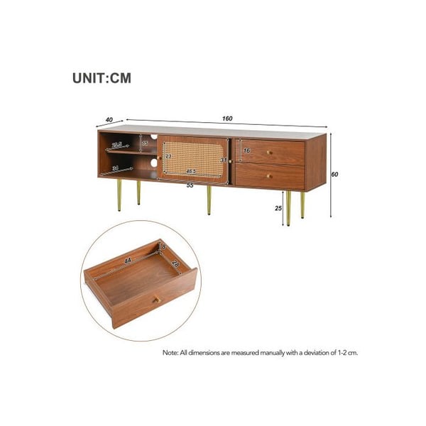 TV-møbel - MUVOE - 160 cm - 2 skuffer - 2 glidende døre - Syntetisk rattan