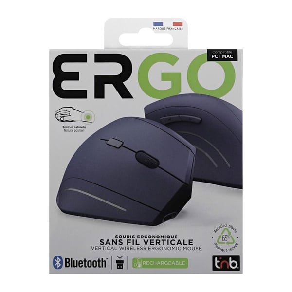 T'nB - Ergonomisk vertikal trådlös mus med dubbelanslutning Bluetooth + USB-A