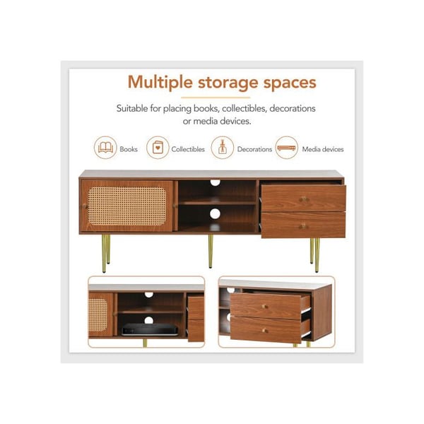 TV-møbel - MUVOE - 160 cm - 2 skuffer - 2 glidende døre - Syntetisk rattan