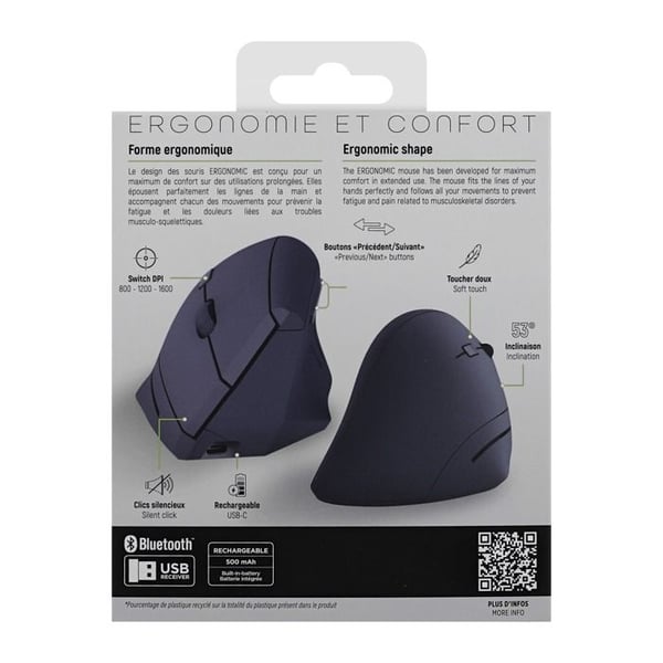 T'nB - Ergonomisk vertikal trådlös mus med dubbelanslutning Bluetooth + USB-A