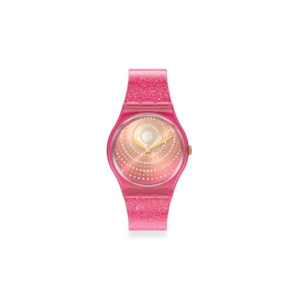 DAMKLOCKA - SWATCH - Krysantemum - Rosa silikonarmband - Lätt vattentålig - Schweizisk rörelse