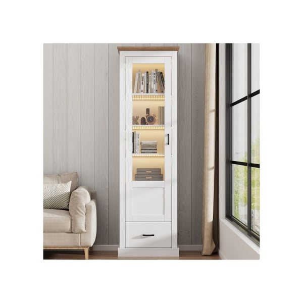 Moderni vitriini - MUVOE - 178 cm - LED-valaistus - 5 osastoa - Luonnonpuu
