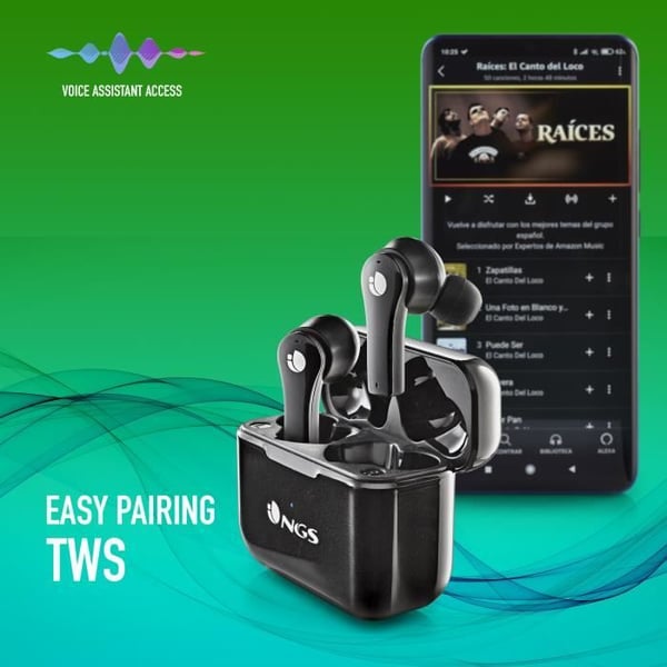 Trådlösa hörlurar - NGS - ARTICA BLOOM BLACK - Batteritid 24h - Touchkontroll - USB Typ C