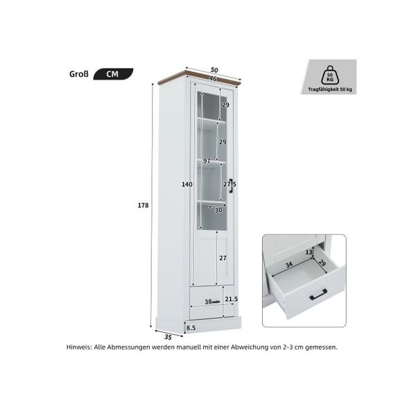 Moderni vitriini - MUVOE - 178 cm - LED-valaistus - 5 osastoa - Luonnonpuu