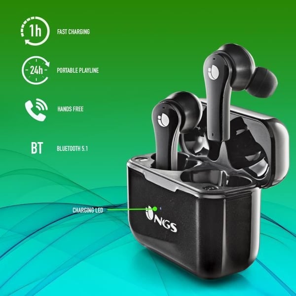 Trådlösa hörlurar - NGS - ARTICA BLOOM BLACK - Batteritid 24h - Touchkontroll - USB Typ C