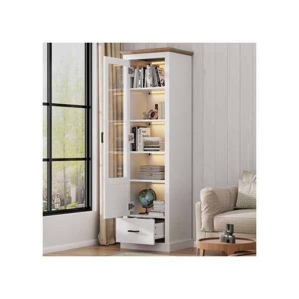 Moderni vitriini - MUVOE - 178 cm - LED-valaistus - 5 osastoa - Luonnonpuu