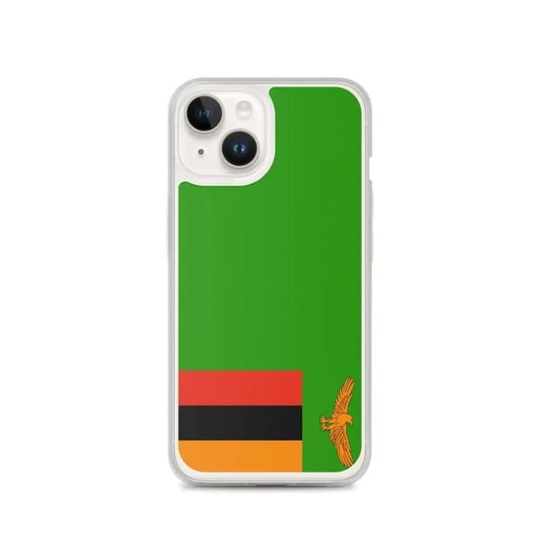 Telefonfodral – Zambias flagga – Kompatibel med iPhone 14 – Mjuk fäll – Stöt- och slittålig - Silikon - Pixelforma