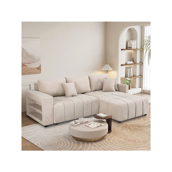 Vikbar vinkelsoffa i chenilletyg 3 säten - "Trocadero" - Beige