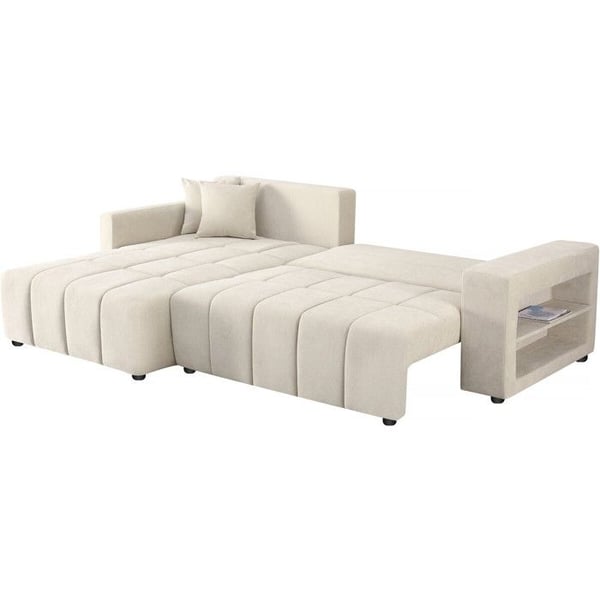 Vikbar vinkelsoffa i chenilletyg 3 säten - "Trocadero" - Beige