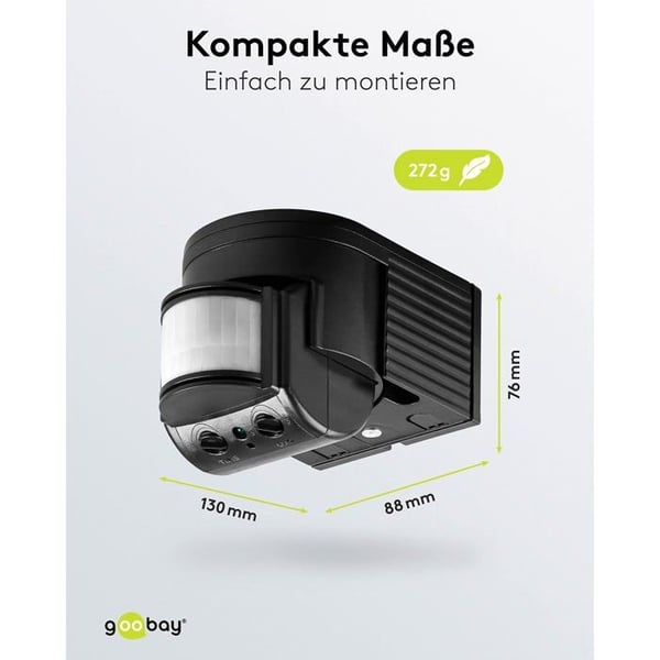 PIR rörelsedetektor övervakning 180° 12 m - svart