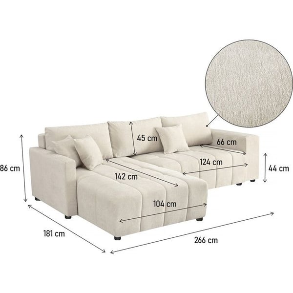 Vikbar vinkelsoffa i chenilletyg 3 säten - "Trocadero" - Beige