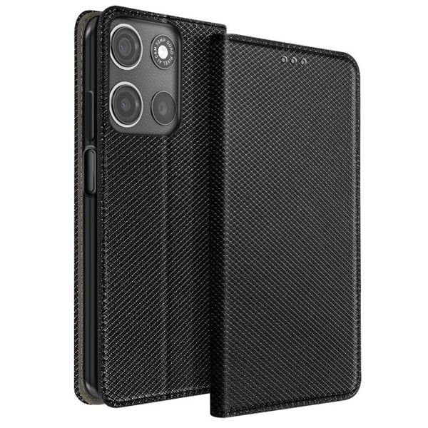 Mobilfodral - Motorola - Moto G15 - Syntetläder - Svart - Lock med kortfack