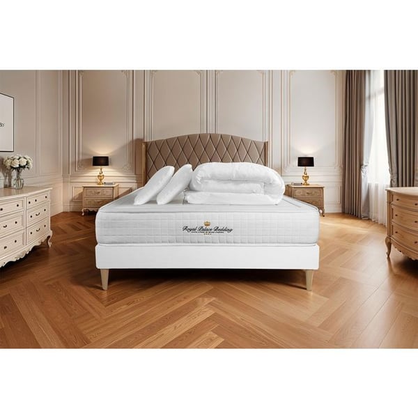Balmoral Memory Foam 200x200 Madrassbotten Set - 24 cm - Fast - Vit Kit Botten + 2 Kuddar + Täcke