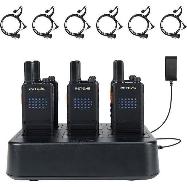 Retevis B63H Lätt Professionell Walkie Talkie, 1620 mAh, VOX, med Dold Skärm, Uppladdningsbar med Hörlurar för Hotell (6 Pcs)