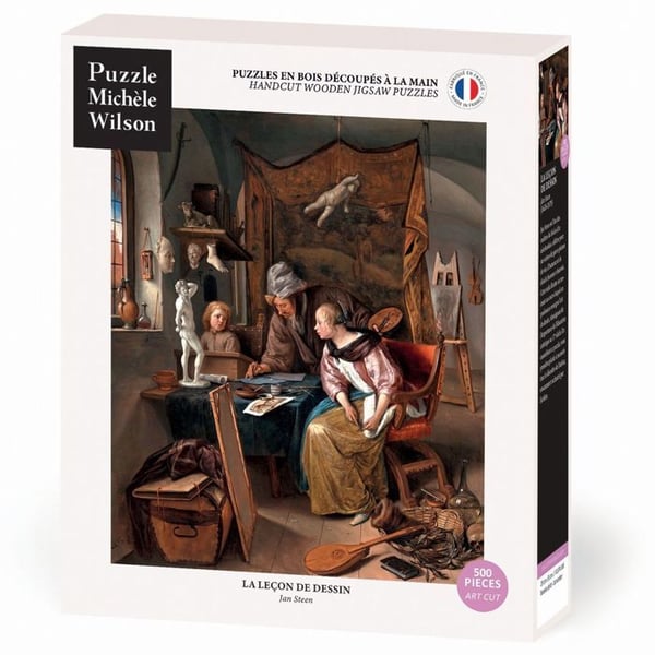 Pussel - PUZZLE MICHÈLE WILSON - Jan Steens teckningslektion - 500 bitar - Handgjord trä i Frankrike - 29 x 35 cm