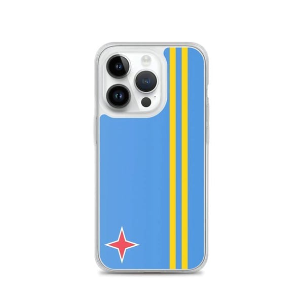 Telefonfodral – Aruba-flagga – Kompatibel med iPhone 14 Pro – Mjuk fodral – Slitstark och stötsäker – Silikon – Pixelforma