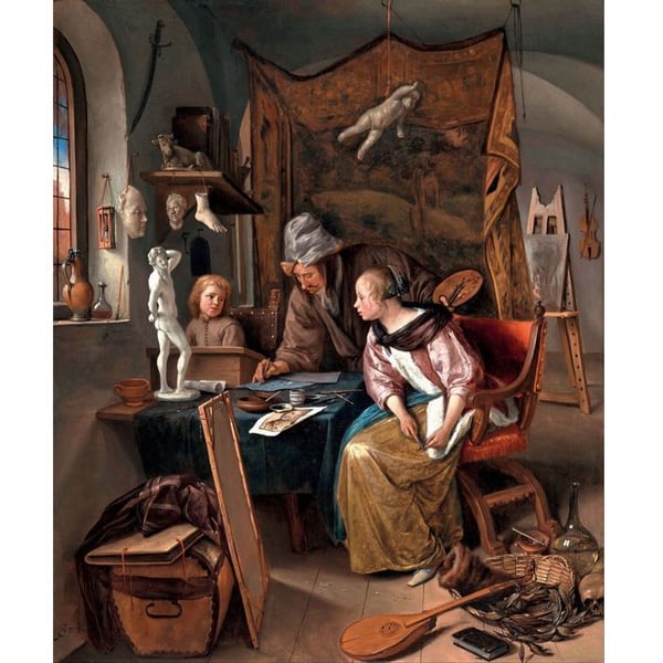Pussel - PUZZLE MICHÈLE WILSON - Jan Steens teckningslektion - 500 bitar - Handgjord trä i Frankrike - 29 x 35 cm