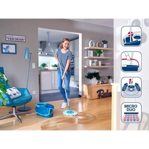 Sæt lave sol med spand og skrue Leifheit Clean Twist Disc Mop 52101, fryserække moppe med teleskopstang, spand 6 L