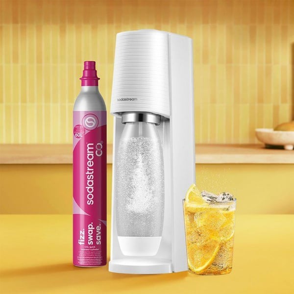 Sodamaskin och kolsyrat vatten SODASTREAM - TERRA Vit - 1 diskmaskinssäker flaska - 1 gaspatron 60L