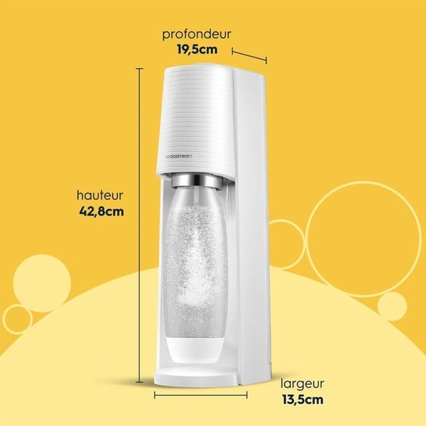 Sodamaskin och kolsyrat vatten SODASTREAM - TERRA Vit - 1 diskmaskinssäker flaska - 1 gaspatron 60L