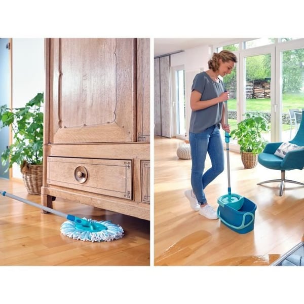 Sæt lave sol med spand og skrue Leifheit Clean Twist Disc Mop 52101, fryserække moppe med teleskopstang, spand 6 L