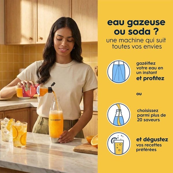 Sodamaskin och kolsyrat vatten SODASTREAM - TERRA Vit - 1 diskmaskinssäker flaska - 1 gaspatron 60L