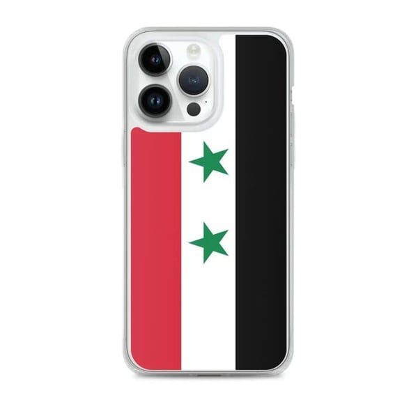 Telefonfodral – Syriens flagga – Kompatibel med iPhone 14 Pro Max – Mjuk fodral – Stöttålig och chockresistent – Silikon – Pixelforma