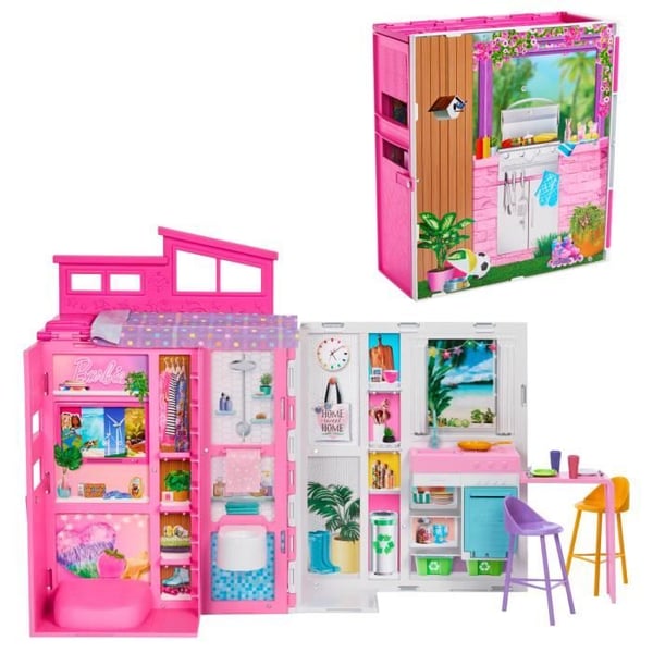 Semesterhus - Barbie - Set med docka - 4 spelområden - Rosa - 3 år och äldre