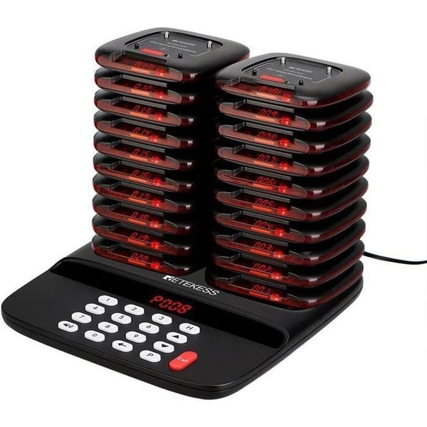 Retekess TD183 Trådlöst Anrop System, 800M, 28H i Standby, med Vibrering, Bipper för Restaurang, Logistik, Hotell (20 Pagers)