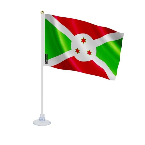 Mini Flagga från Burundi – Sugkopp – 14 x 21 cm – För Slät Yta – Polyester – 1 styck – Pixelforma