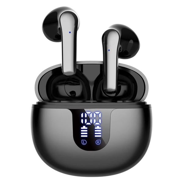 OUTUOTWQ Trådlösa Bluetooth-hörlurar 5.2 Hi-Fi Stereo Ljud Brusreducering ENC Vattentät Touch Control för iOS Android, Svart