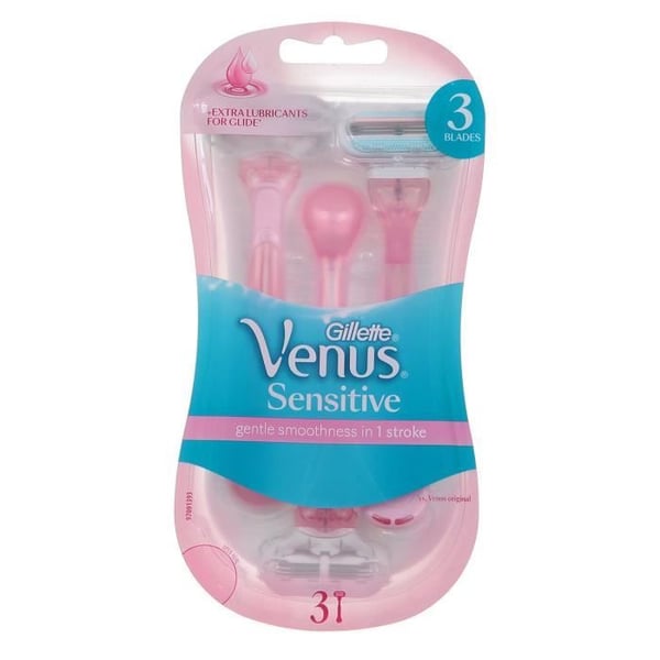 GILLETTE Pakke med 3 Engangsskrabere Venus Sensitive - Til kvinder - Smøremiddelstrimmel - 3 blade GILLETTE Pakke med 3 Engangsskrabere Venus Sensitive - Til kvinder - Smøremiddelstrimmel - 3 blade