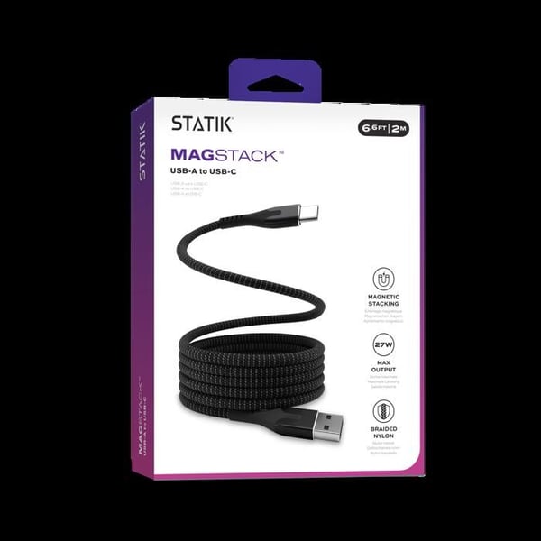 USB-A till USB-C-kabel - STATIK - Magstack - 2M - Snabbladdning - Universell kompatibilitet