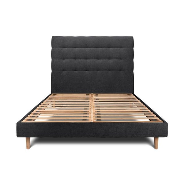 Säng 140x190cm - Svart - Polstrad sänggavel - Massivt trä - Skandinavisk stil - Lätt att montera