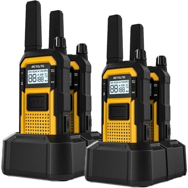 Retevis RB648 Walkie Talkie Robust, Vattentålig Radio Bidirektionell IP67, 2000 mAh Återuppladdningsbar, Dubbel PTT, Nödalarm (4 St)