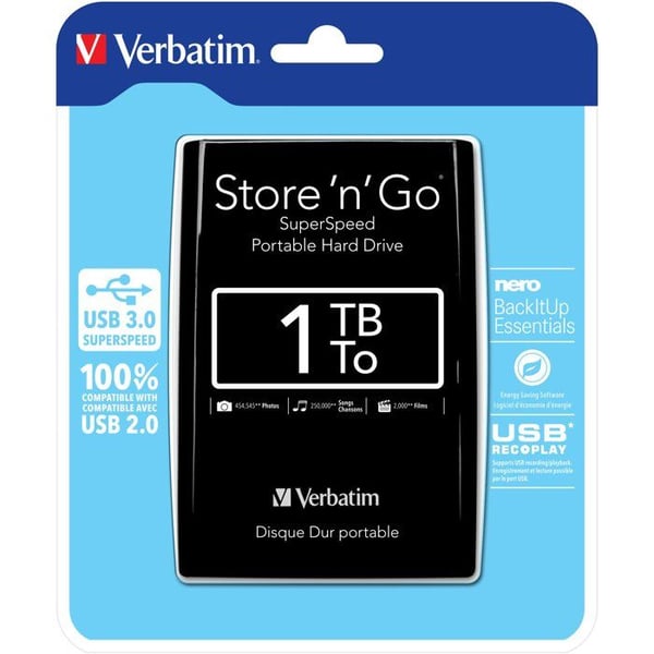 Extern hårddisk - Verbatim - Store'N'Go - 2.5" - 1 To - USB 3.0 - Svart