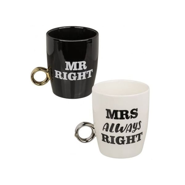 Tassarna med ring Mr Right och Mrs Always Right Mug ring