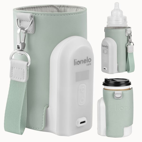 Trådlös bärbar flaskvärmare LIONELO Thermup Go Evo - 18 W - Idealisk för resor, hem - 38-50°C - 9h trådlös - Grön
