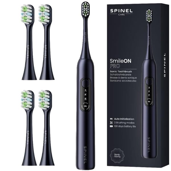 Sonic tandborste - SPINEL - SmileON PRO - Svart - 4 huvuden - Uppladdningsbar USB-C