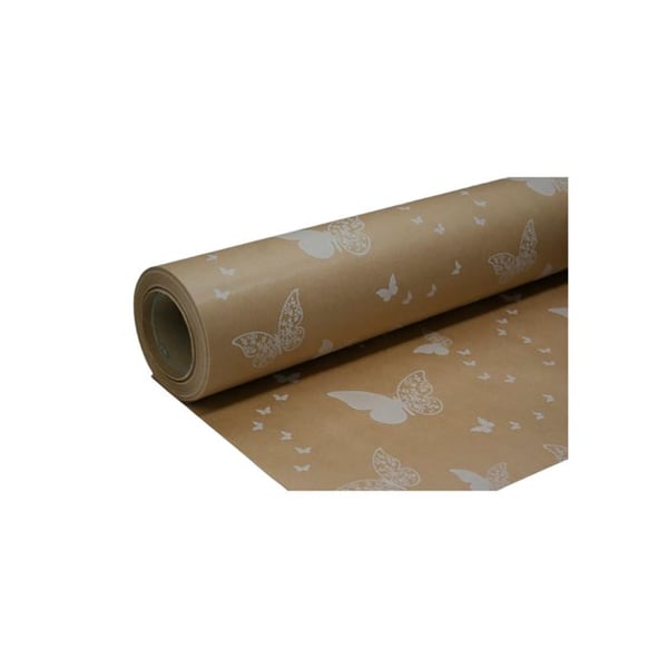 Rulle av presentpapper med vit fjäril 70 cm x 50 m