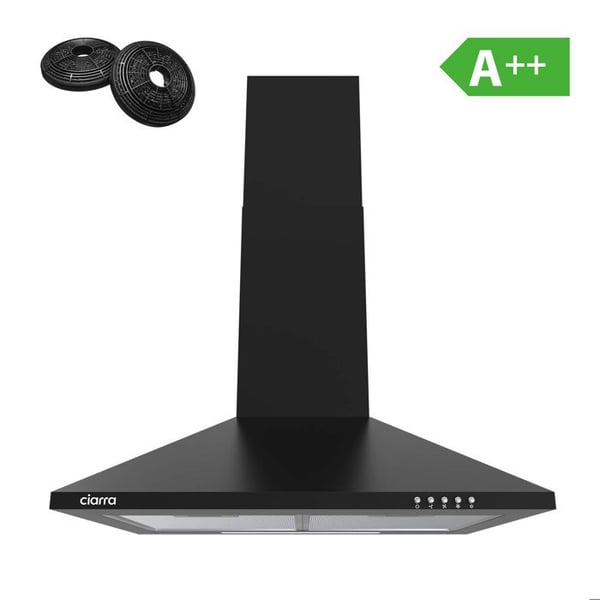 Hett Aspirant 60cm Svart 3 Hastigheter 350 m3/h Klass A++ Aktivt Filter ingår Återvinning eller Utsläpp